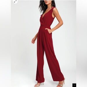 Kiska Burgundy Lace Wide-Leg Jumpsuit